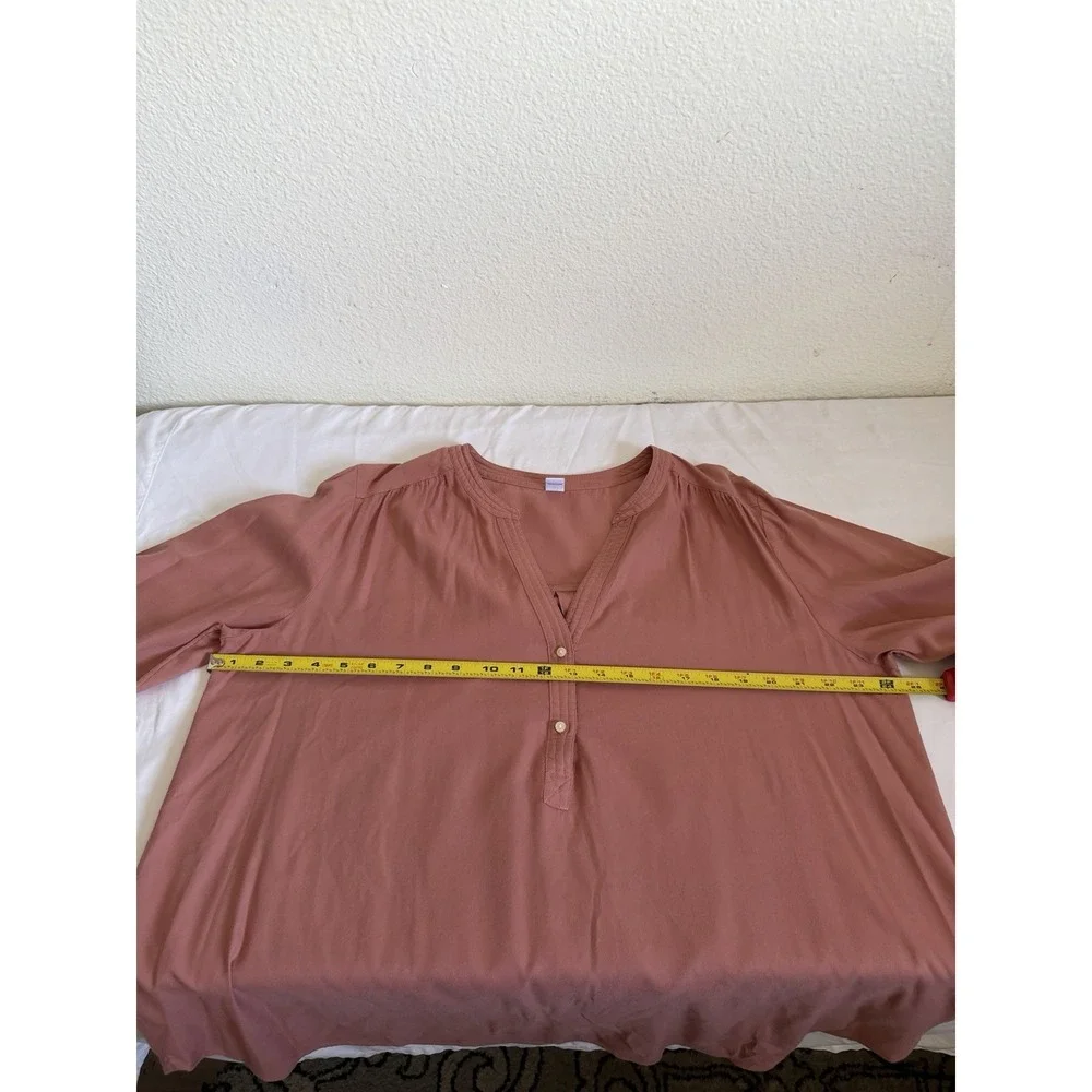 Old Navy Womens XL Dusty Rose Pink Henley Popover Blouse Long Sleeve Top - Picture 12 of 16